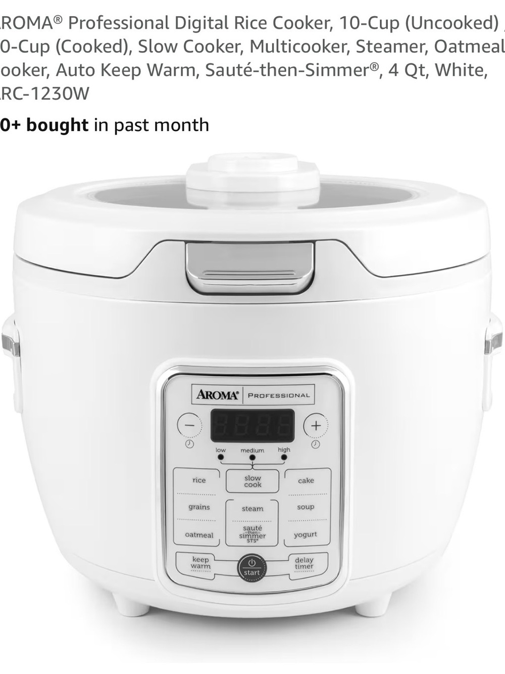Aroma Professional 4-Quart Multi-Function Rice Cooker & Slow Cooker - White